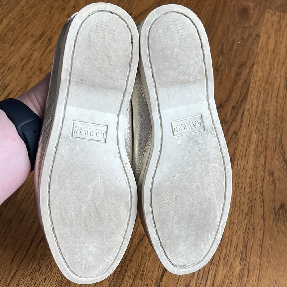 Vintage Lauren Ralph Lauren Yarina Metallic Leather Boat Shoe Gold Women sz 7 B - Picture 6 of 7